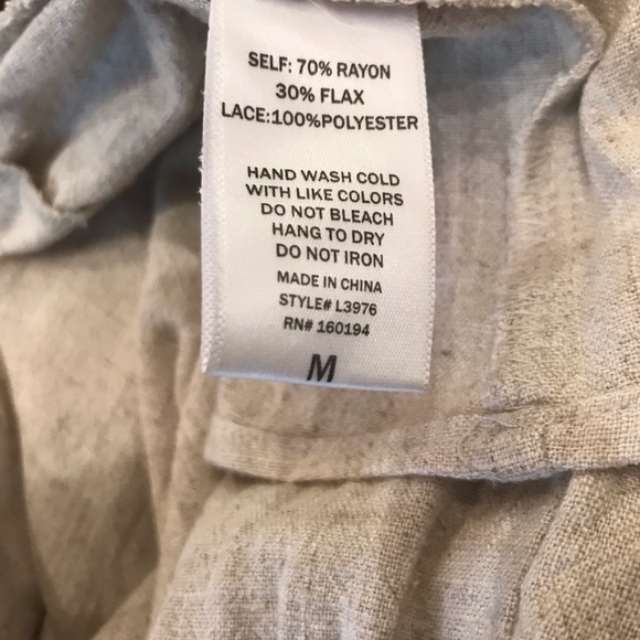 By Together Collection Tan Linen Mini Dress with Crochet Size Medium - Picture 5 of 5